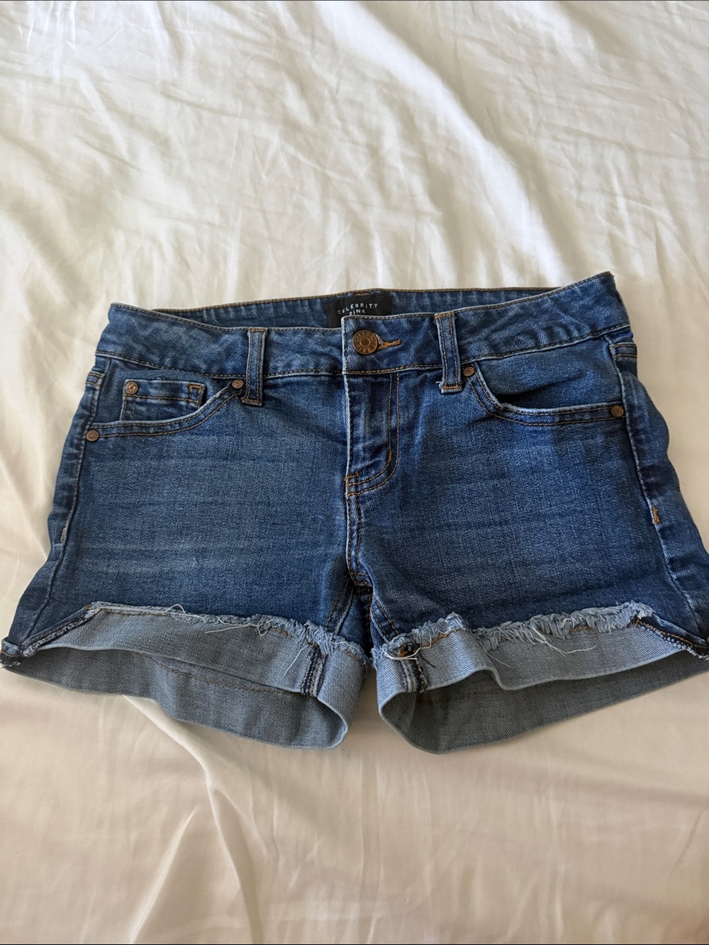 Celebrity Pink Rolled Hem Dark Blue Denim Shorts